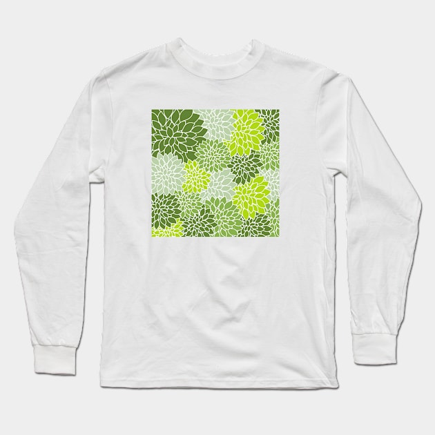 Green Floral Pattern Long Sleeve T-Shirt by FloralPatterns